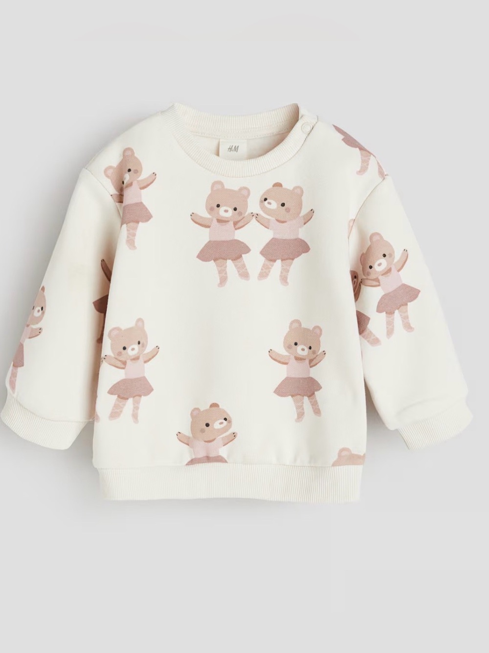 H&M Kids Toddler Girls Cream Pullover with Pink Bear Tutu Ballerina Print 2T